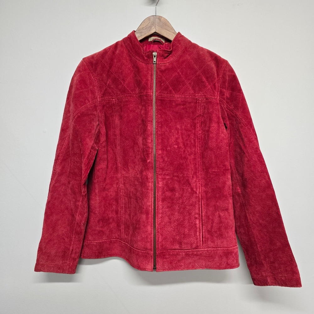 RuffHewn Suede Leather Jacket Women Medium Red Zip Moto Boho Y2K